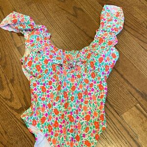 J. Crew Pink and Orange One Piece Swimsuit with Ruffle Details